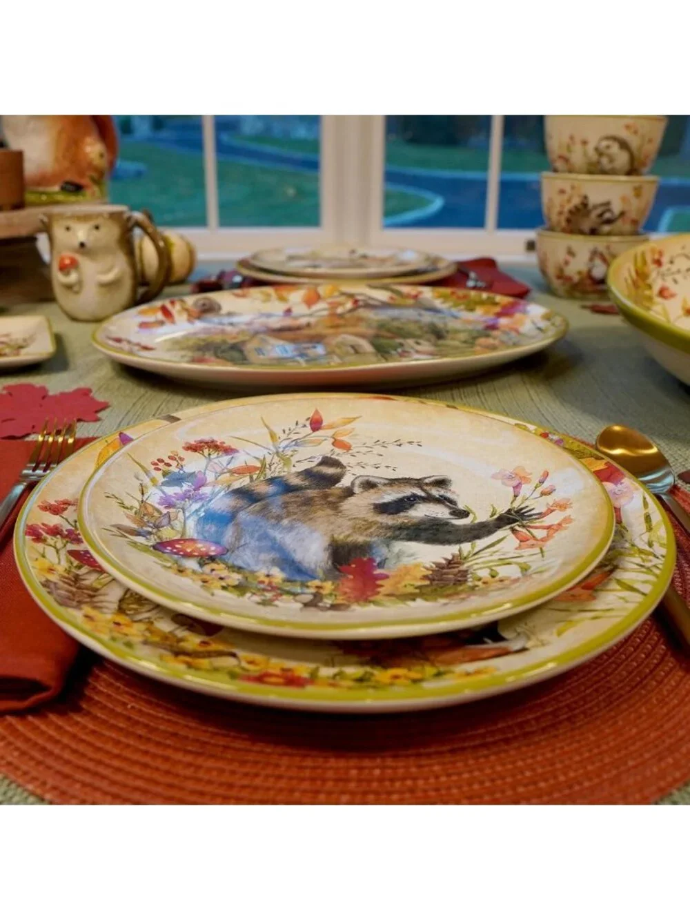 Whimsical Forest Animal Ceramic Dinner Plates Set of 4 – Nature-Inspired